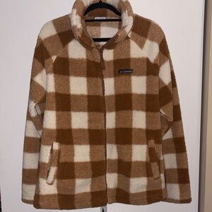 Columbia Women's Tan and Cream Plaid Teddy Jacket